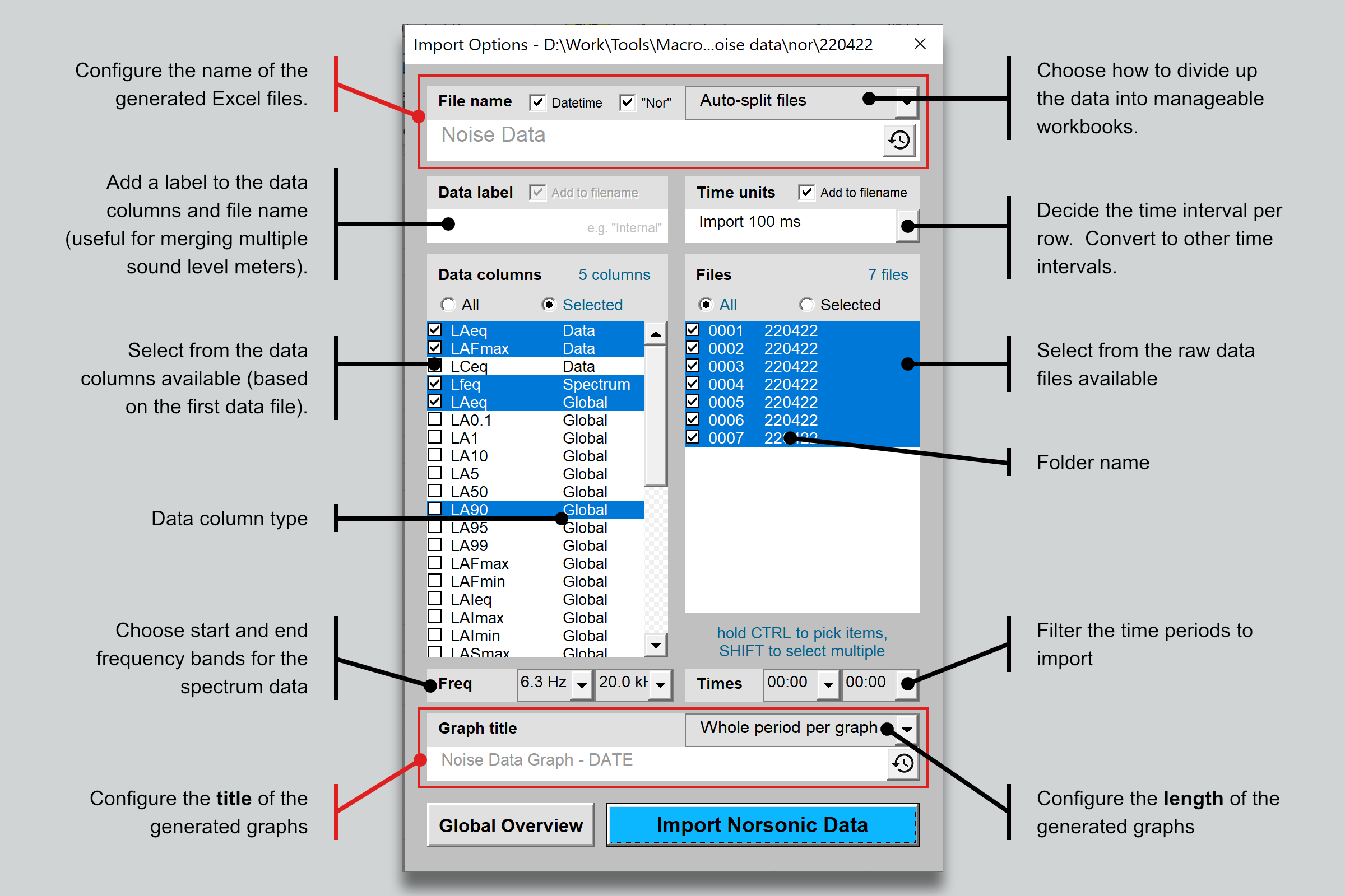 Import Options Pop-up Window