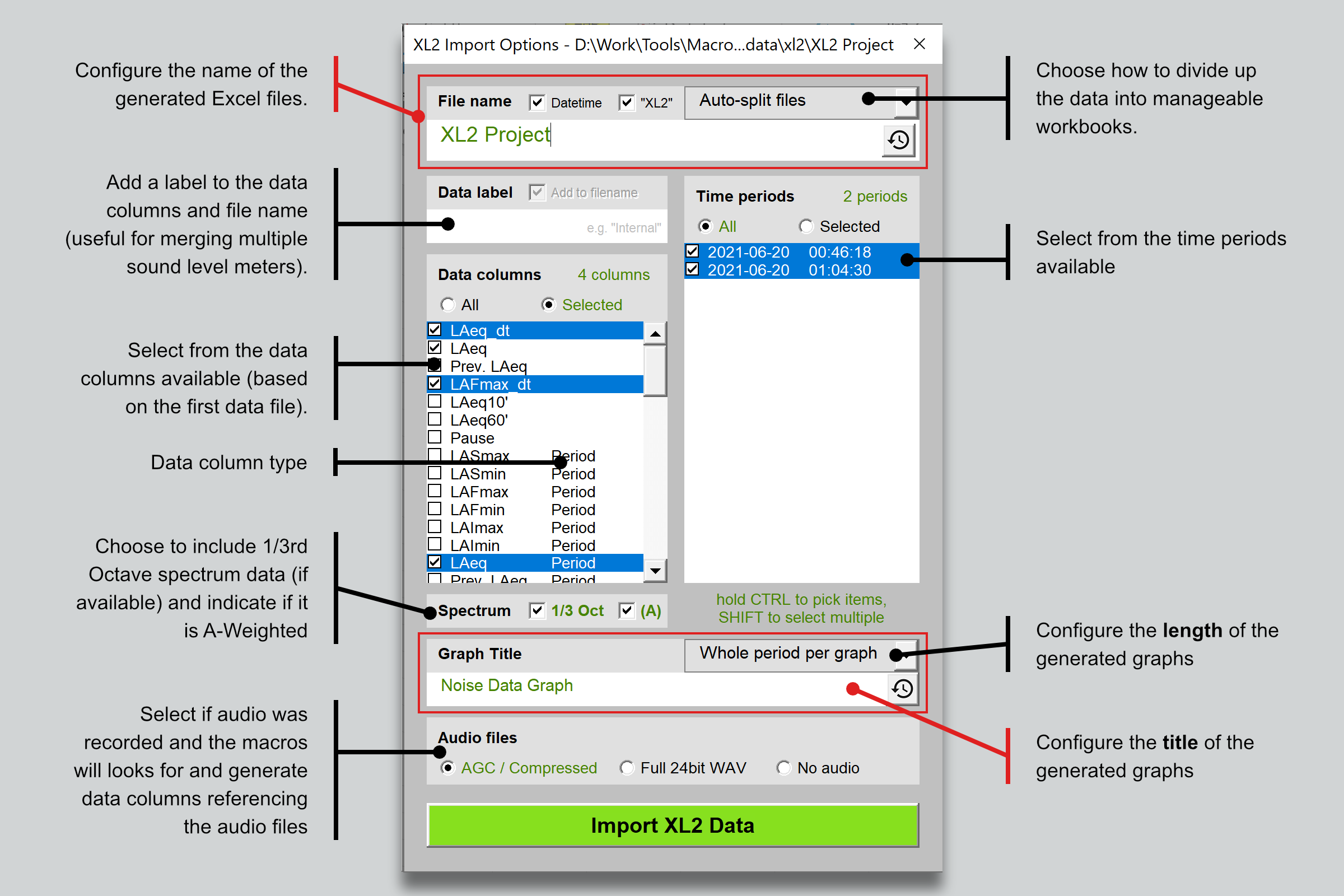 Import Options Pop-up Window